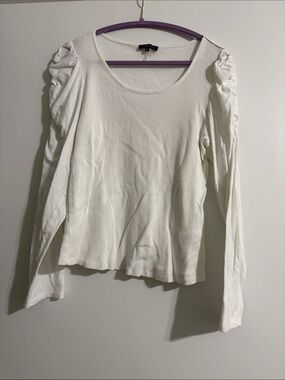 STATE White Ruched Shoulder Scoop-Neck Long Sleeve Top
